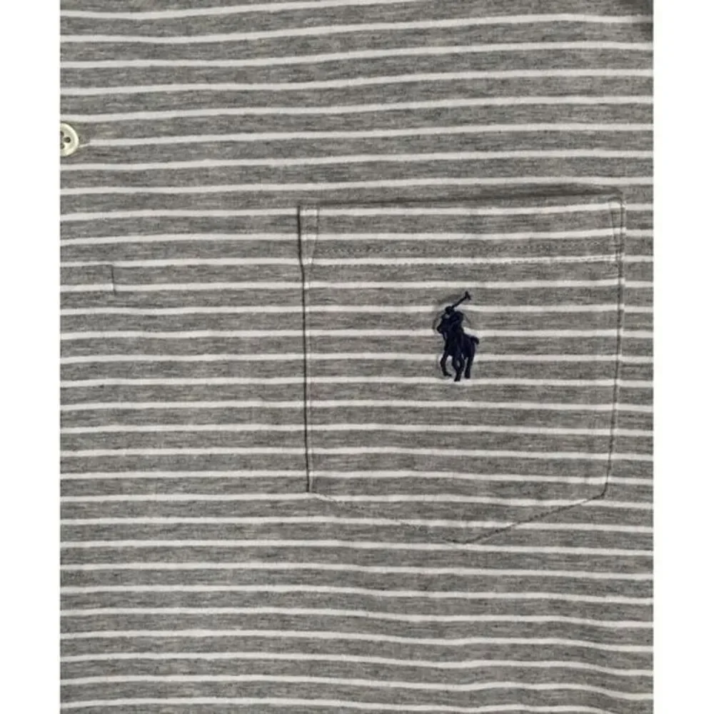 Polo Ralph Lauren Mens Gray Striped Performance Short Sleeve Polo Shirt L Or XL?